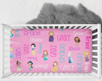 Personalized crib sheet, Personalized Princess Crib Sheet, Princess Name Crib Sheet, Personalized Girl Crib Sheet, Girl Name Crib Sheet