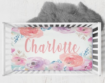 Personalized crib sheet, Personalized Floral Crib Sheet, Roses Name Crib Sheet, Personalized Girl Crib Sheet, Girl Name Crib Sheet