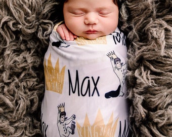 SALE! Personalized swaddle blanket, baby name blanket, wild things blanket, Personalized where the wild things are swaddle