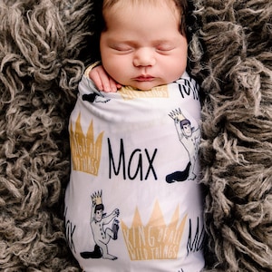 SALE! Personalized swaddle blanket, baby name blanket, wild things blanket, Personalized where the wild things are swaddle