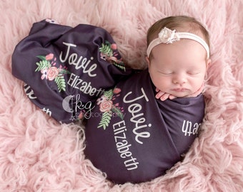 Baby Girl Blanket, Name Blanket, Personalized Blanket, Baby Name Rose Blanket, Personalize Baby, Swaddle Blanket, Baby Blanket, Monogram