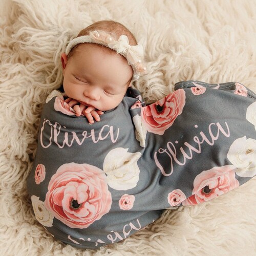 Personalized Swaddle Blanket Set Baby Blanket Newborn Etsy