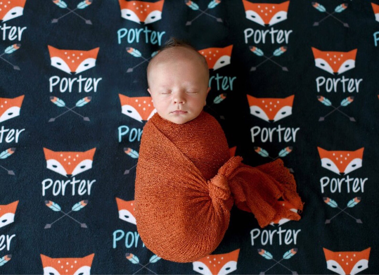 Tribal Fox and Arrow Swaddle Blanket Personalized Name Etsy