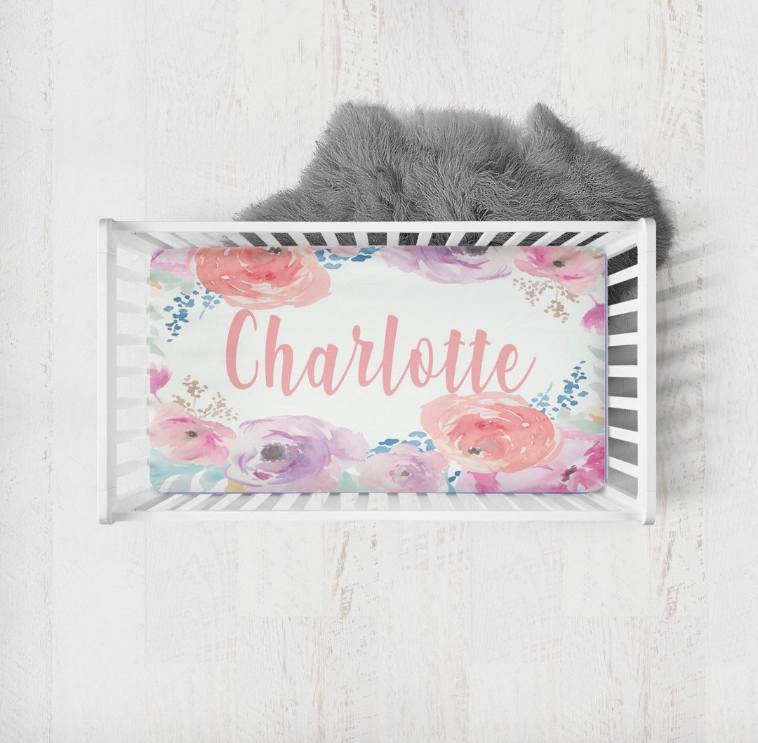 Personalized Crib Sheet, Personalized Floral Crib Sheet, Roses Name ...