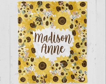SALE! Personalized Name Blanket, Personalized Name Floral Blanket, Floral Baby girl name blanket, personalized floral blanket, Sunflower