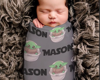 Baby Yoda Blanket, Star Wars Blanket, Mandalorian Blanket, Baby Name Blanket, StarWars Name Blanket, Personalized Baby Blanket