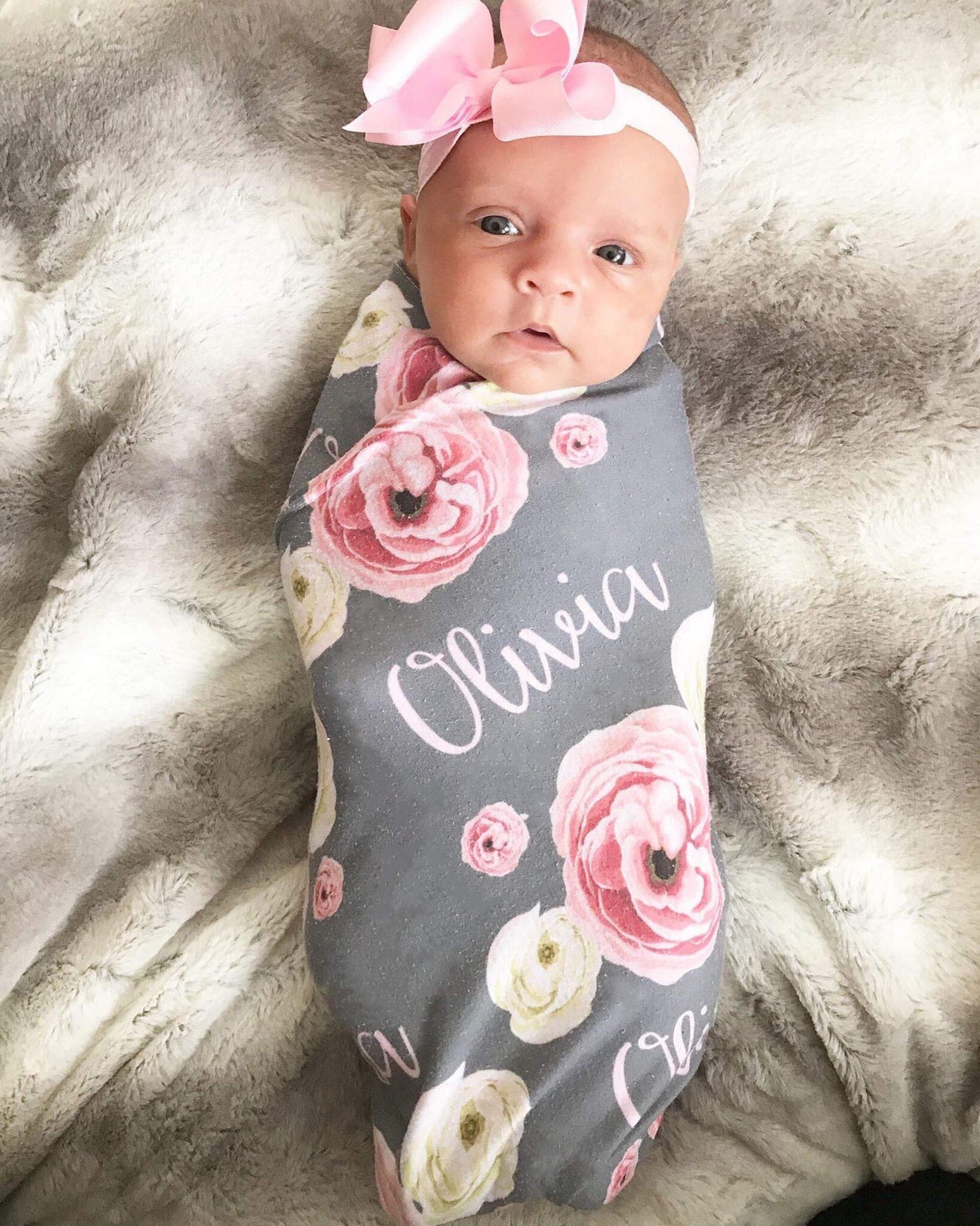 Personalized Swaddle Blanket Personalized Blanket Girl Roses Etsy