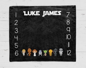 SALE! Personalized Milestone Blanket Boy, StarWars Milestone Blanket, Personalized StarWars Blanket Boy, Boy Milestone Blanket, Star Wars