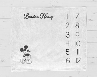 Personalized Milestone Blanket Boy, Mickey Mouse Milestone Blanket, Personalized Mickey Blanket, Milestone Blanket, Classic Mickey