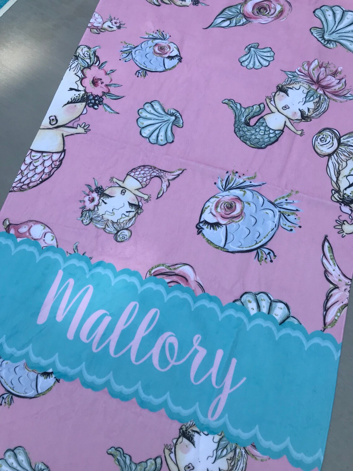 Personalized Monogram Beach Towel Mermaid Towel Mermaid Etsy