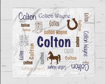 Personalize baby blanket, baby name blanket, cowboy blanket, horse blanket, cowgirl blanket, baby boy blanket, baby girl blanket