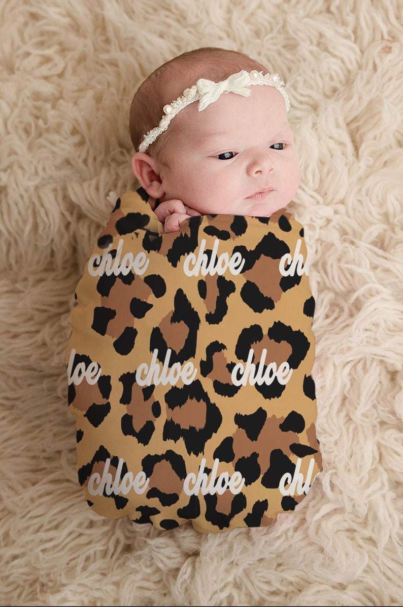 Personalized Swaddle Leopard Baby Blanket Leopard Name Etsy