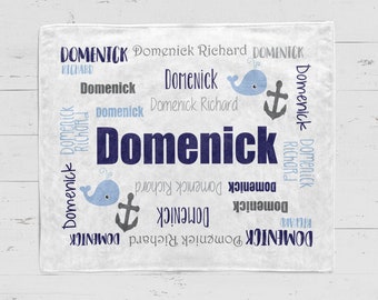 Personalisieren Sie die Babydecke, Wal-Decke, Monogramm-Baby-Decke, Namensdecke, Personalisieren Sie Swaddle-Decke, Anker-Decke, Marine und Grau