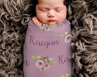 SALE Personalized Name Blanket, Personalized Name Purple Rose Blanket, Roses Baby girl name blanket,  personalized floral purple blanket