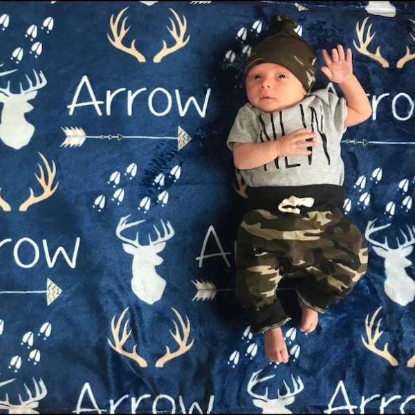 Personalized Baby Blanket, Monogrammed Baby Blanket, Name Blanket, Deer Blanket, Antler Arrow Blanket, Woodland Blanket, Hunting Blanket