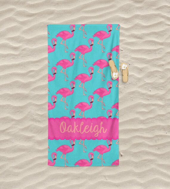 Personalized Flamingo Beach Towel – Extra Large 30x60 Inches, 100% Cotton, Custom Embroidered Name - View #7