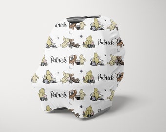 Personalized Car seat Canopy, Winnie the Pooh Car seat Cover, Personalized Winnie the Pooh Carseat Cover,  Pooh Carseat Canopy