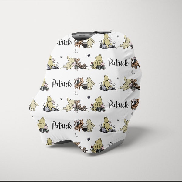 Personalized Car seat Canopy, Winnie the Pooh Car seat Cover, Personalized Winnie the Pooh Carseat Cover,  Pooh Carseat Canopy