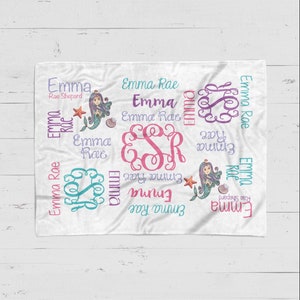 SALE! Personalize Baby Blanket, Monogram Baby Blanket, Mermaid Name Blanket, Mermaid Blanket, Personalized Mermaid blanket baby girl blanket