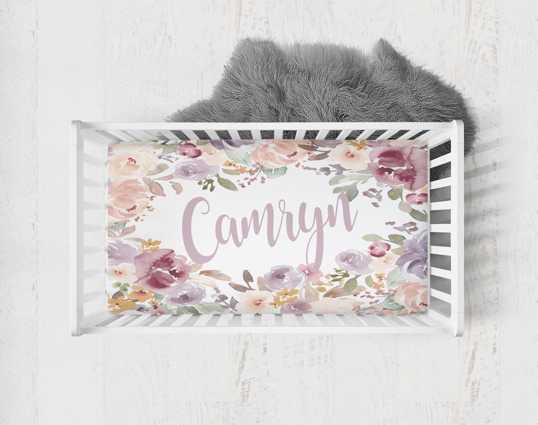 Personalized Crib Sheet, Personalized Floral Crib Sheet, Roses Name