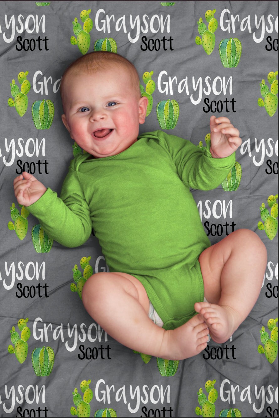 SALE Personalize Baby Blanket Baby Name Blanket Cactus Name Etsy