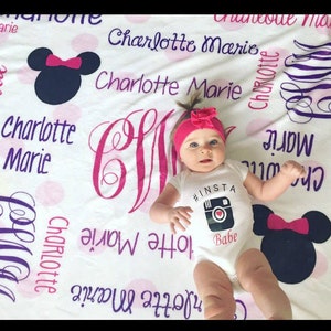 Personalized Minnie Mouse Blanket, Mouse Name Blanket, Monogram Minnie Mouse Blanket, Minnie Mouse Name Blanket