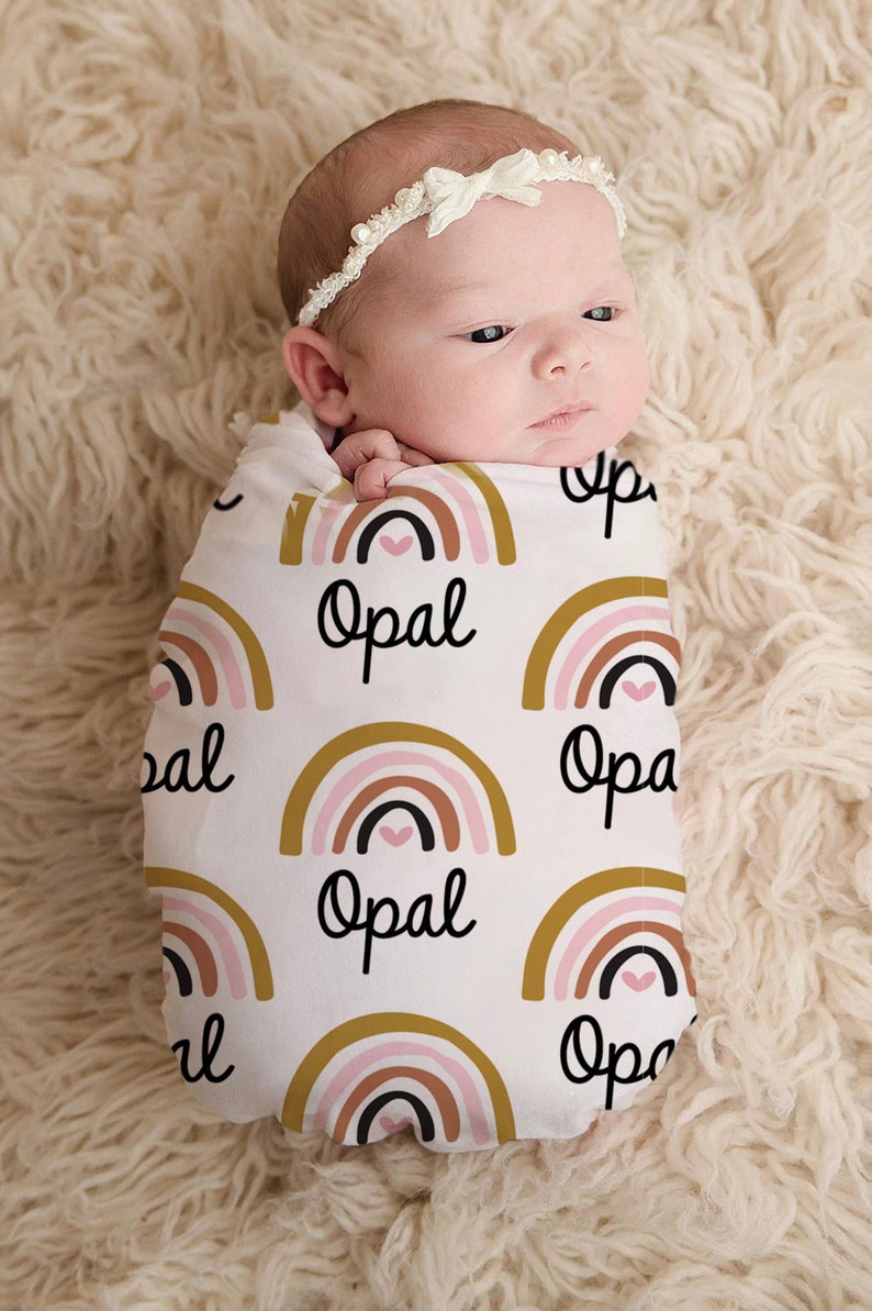 Personalized swaddle rainbow baby name blanket boho rainbow Etsy
