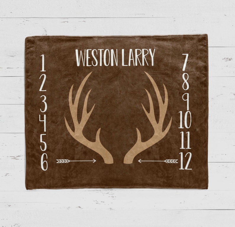 SALE Personalized Antler blanket Hunting Milestone Blanket Etsy