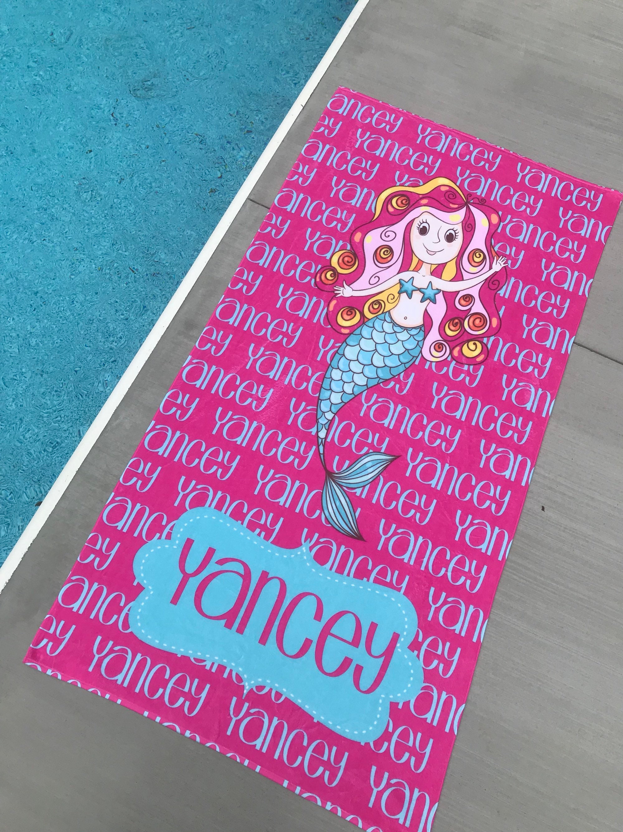 Personalized Monogram Beach Towel Mermaid Towel Mermaid Etsy