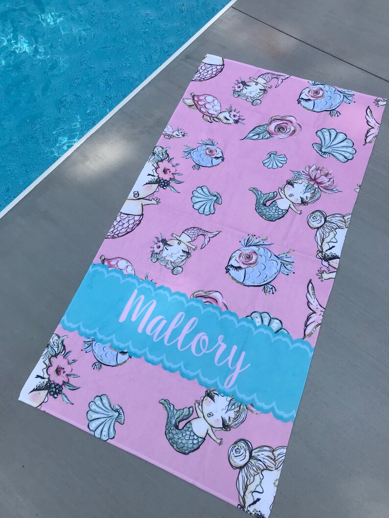 Personalized Monogram Beach Towel Mermaid Towel Mermaid Etsy