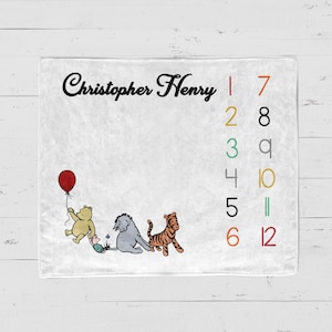 Personalized Milestone Blanket Boy, Classic Winnie The Pooh Milestone Blanket, Personalized Pooh Blanket, Milestone Blanket, Classic Pooh