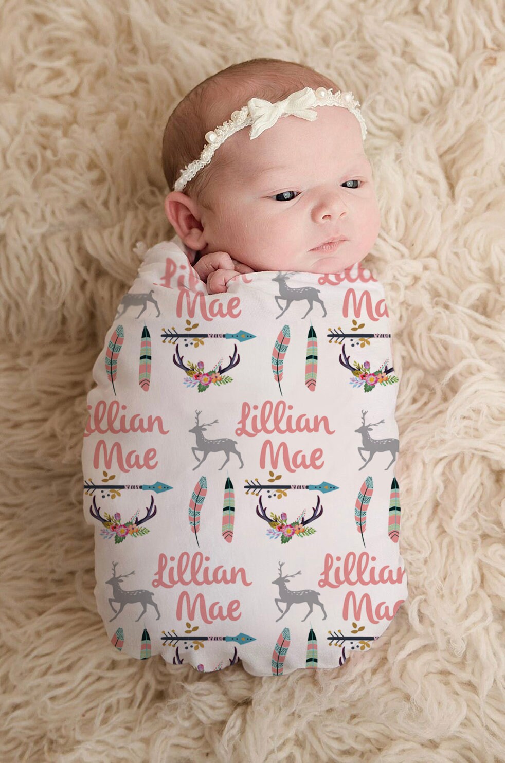 SALE Personalize Baby Blanket Baby Name Blanket Deer Etsy