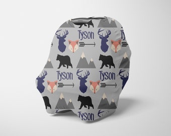 Sale Personalized Car seat Canopy, Woodland Car seat Cover, Personalized Deer Carseat Cover,  Personalized Bear Carseat Canopy