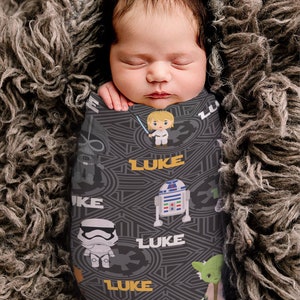 Darth Vadar Blanket, Star Wars Blanket, R2D2 Personalize Baby Blanket, Monochrome Blanket, StarWars Name Blanket Sm Thin Swaddle