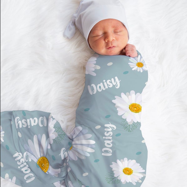 SALE! Personalized Name Blanket, Personalized Name Daisy Blanket, Daisy Baby girl name blanket, personalized floral blanket, Daisy Beanie