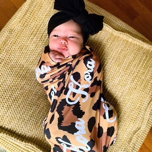 Personalized Swaddle Leopard Baby Blanket Leopard Name Etsy