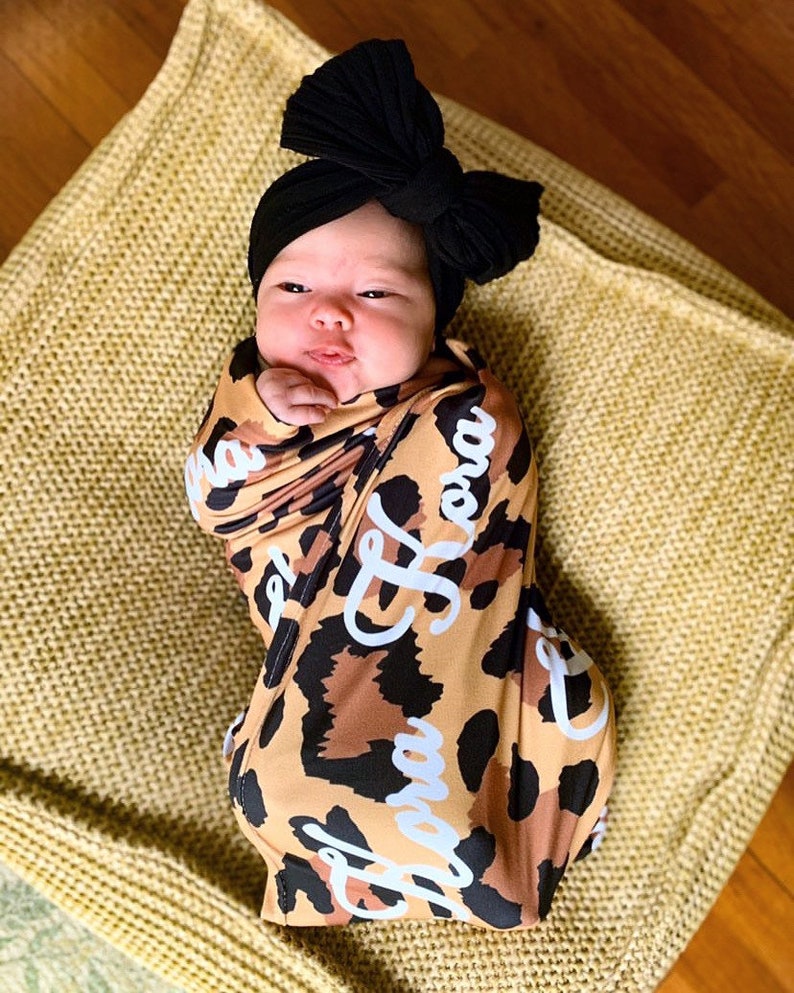 Personalized Swaddle Leopard Baby Blanket Leopard Name Etsy