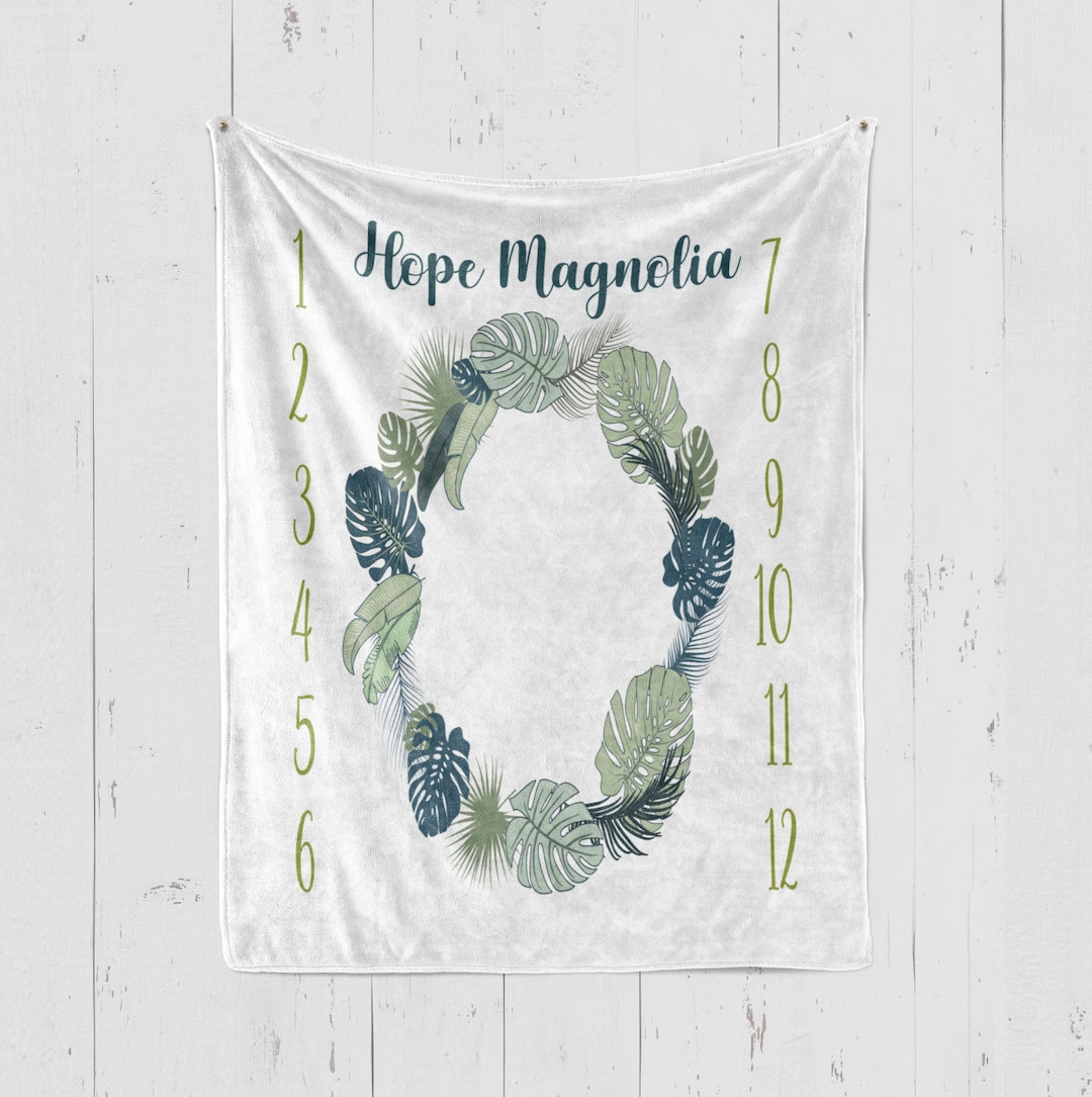 Baby Milestone Blanket Girl Greenery Milestone Blanket Etsy