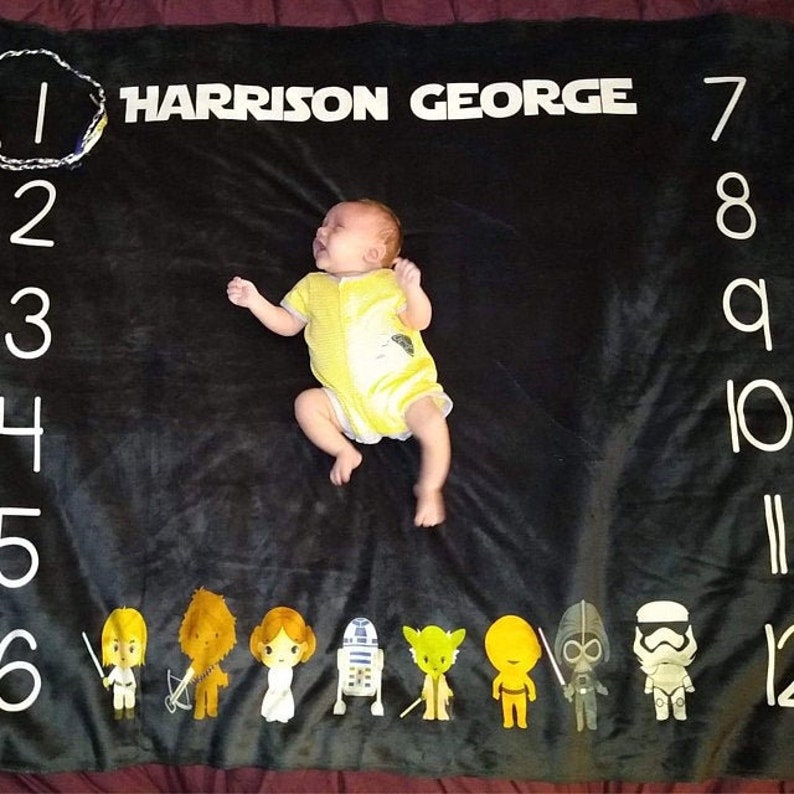 SALE Personalized Milestone Blanket Boy, StarWars Milestone Blanket, Personalized StarWars Blanket Boy, Boy Milestone Blanket, Star Wars image 7