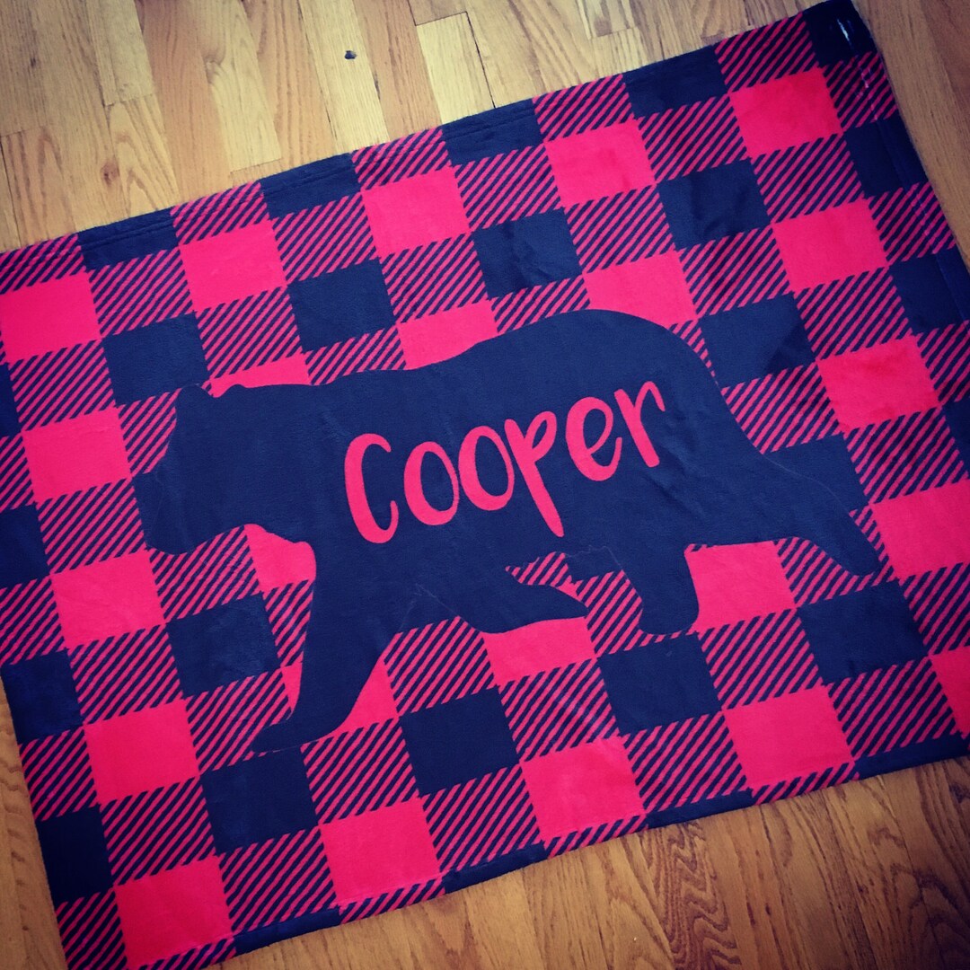 Buffalo Plaid Blanket, Personalized Baby Blanket, Baby Name Blanket, Red and Black Blanket