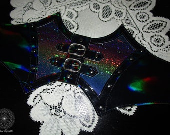 Rainbow goth belt, gothic waist belt for rainbow goth, LGBT goth belt,  black holographic vinyl belt