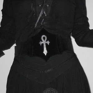 Ankh cross belt, Black velvet gothic belt, Bat shape corset belt, Trad goth accessory