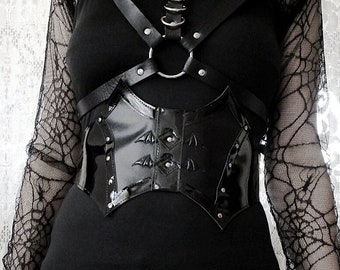 Black bat gothic waist belt, Trad goth adjustable waist belt