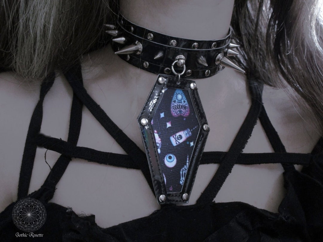 Pastel Goth Choker, Black Holographic Collar, Gothic Studded Choker ...