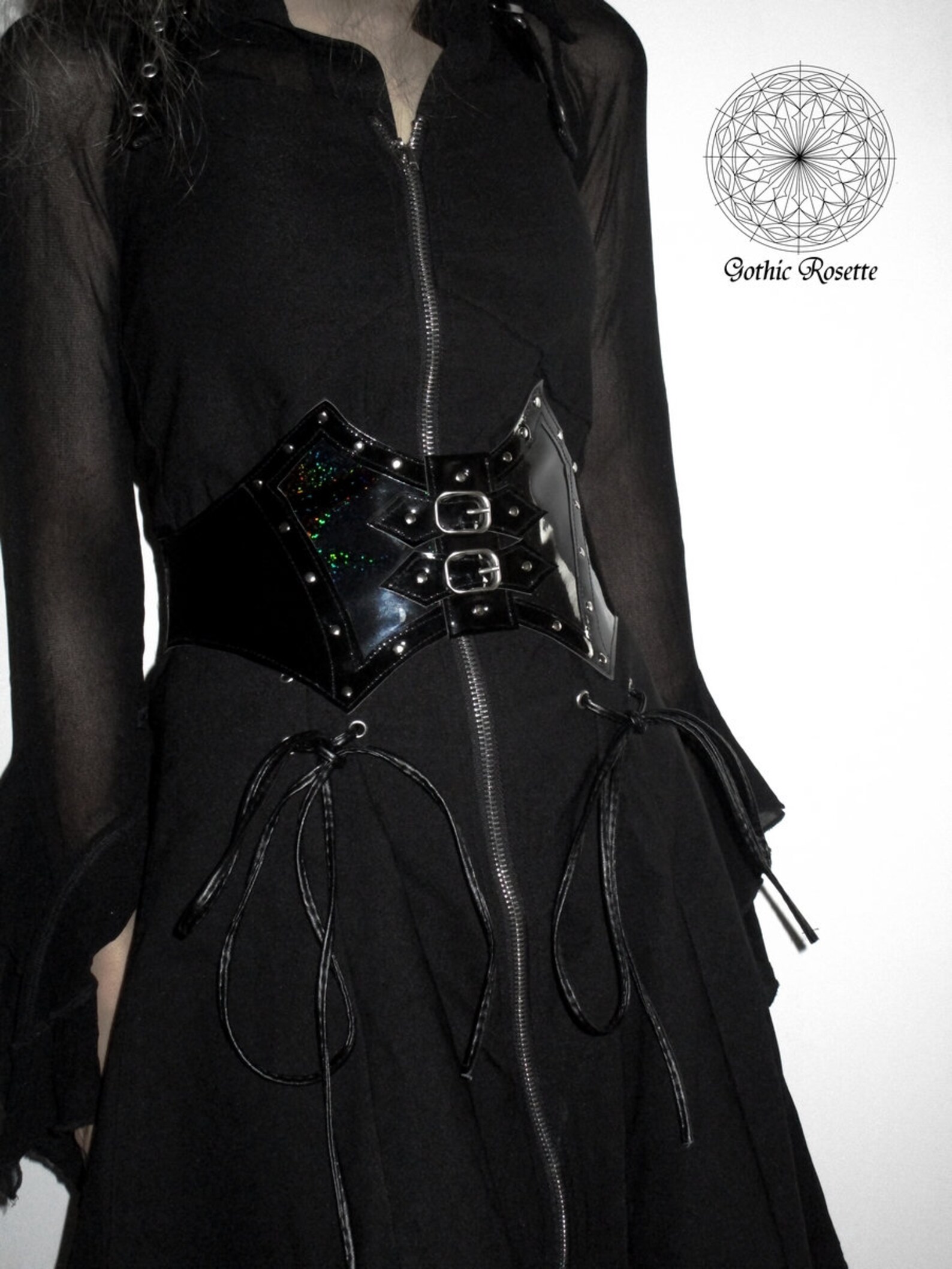 Black Holographic Goth Waist Belt Gothic Belt Trad Goth Etsy