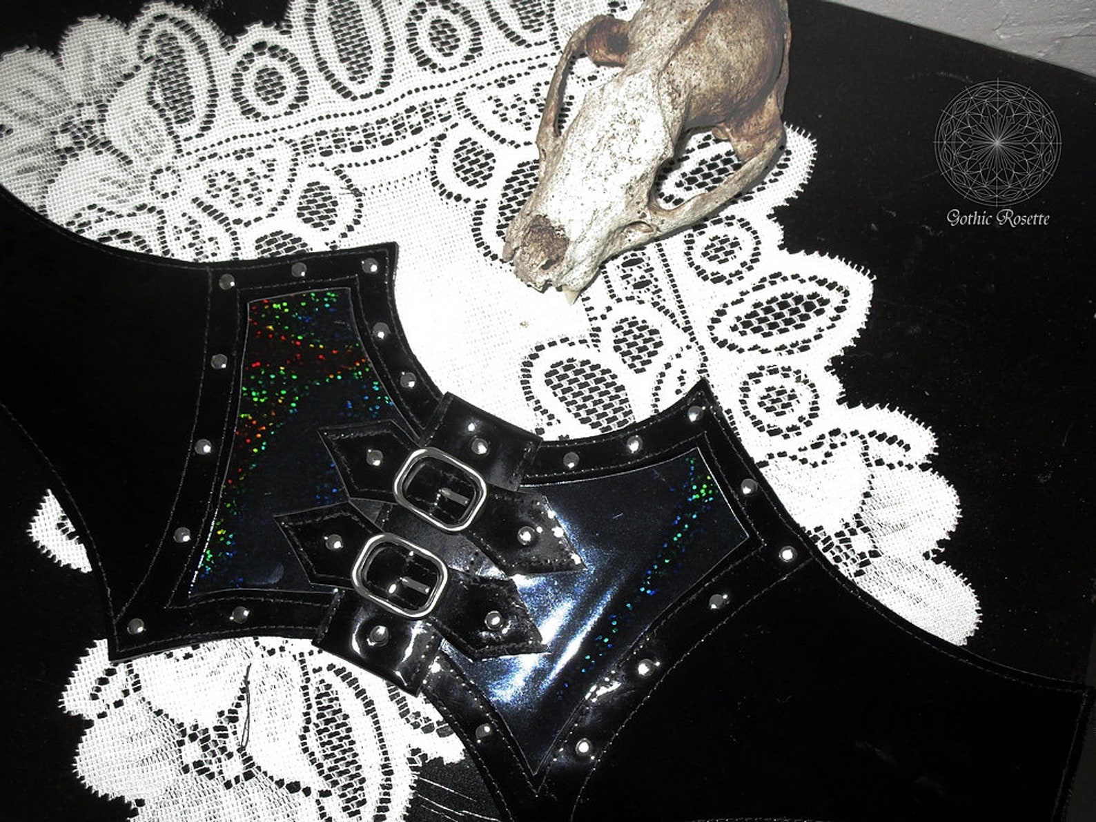 Black Holographic Goth Waist Belt Gothic Belt Trad Goth Etsy