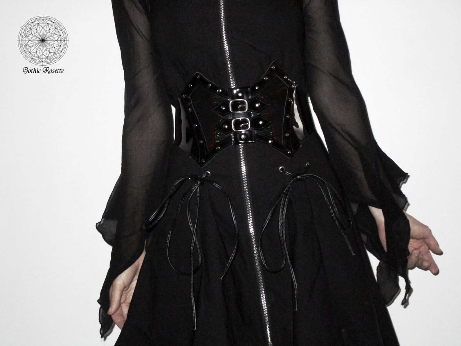 Black Holographic Goth Waist Belt Gothic Belt Trad Goth Etsy