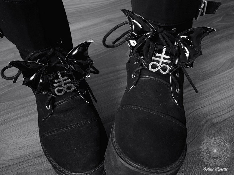 goth skate clips bat shoe clips gothic shoe clips gothic gift black skate wings leviathan cross gothic skate wings Occult shoe wings