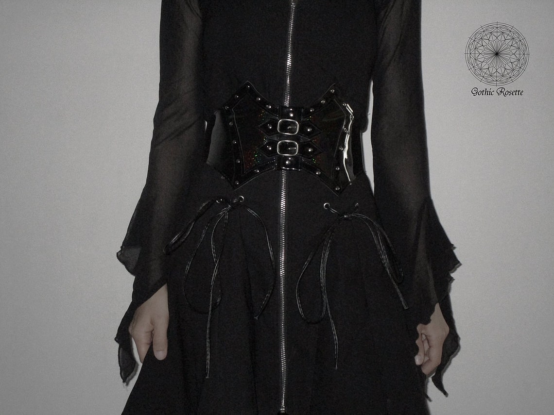 Black Holographic Goth Waist Belt Gothic Belt Trad Goth Etsy