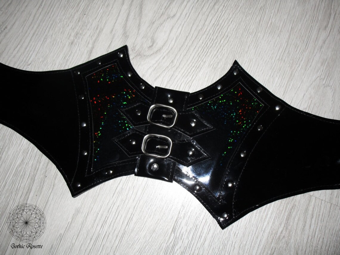 Black Holographic Goth Waist Belt Gothic Belt Trad Goth Etsy